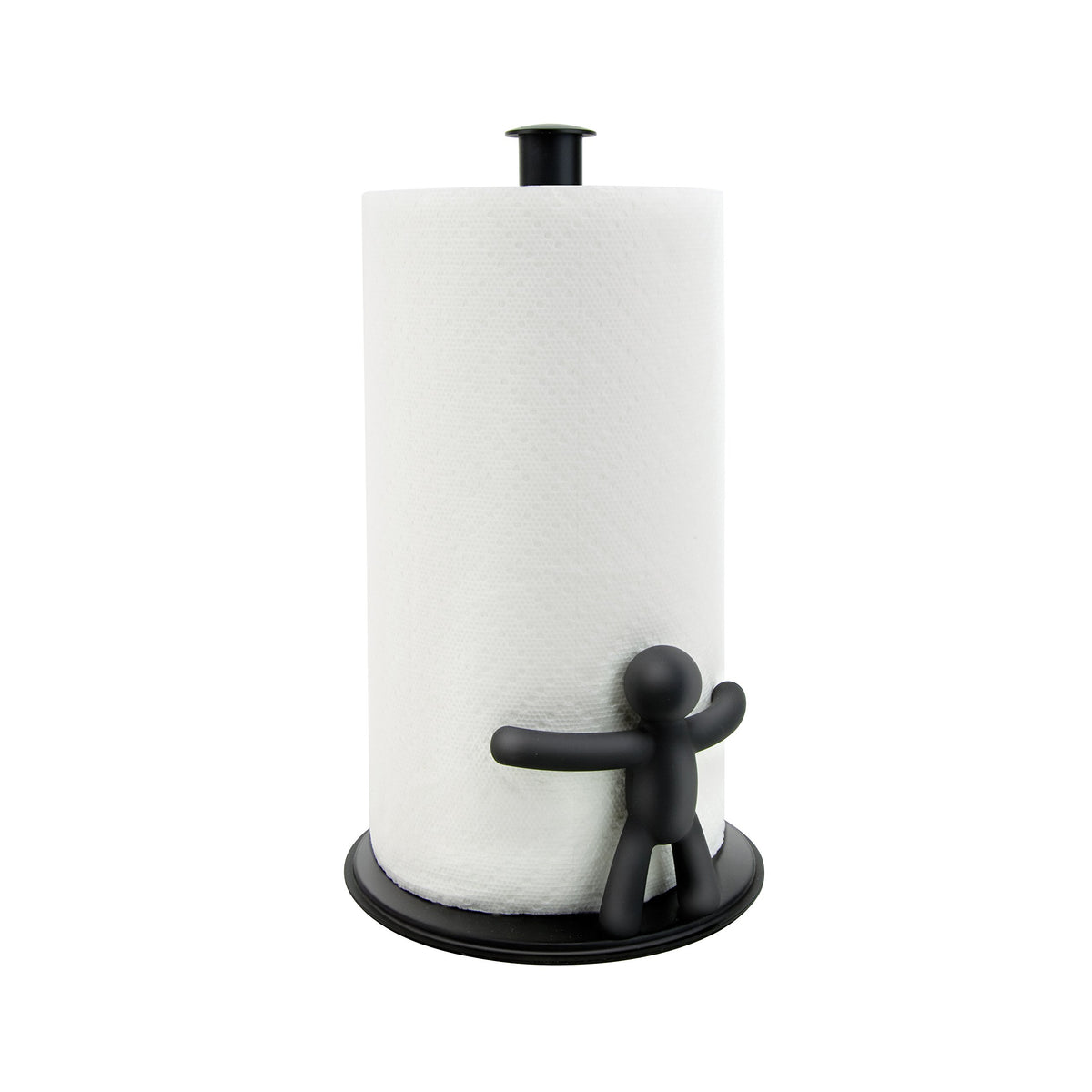 Umbra Buddy front view showing sleek black holder and stable base benefit: adds style