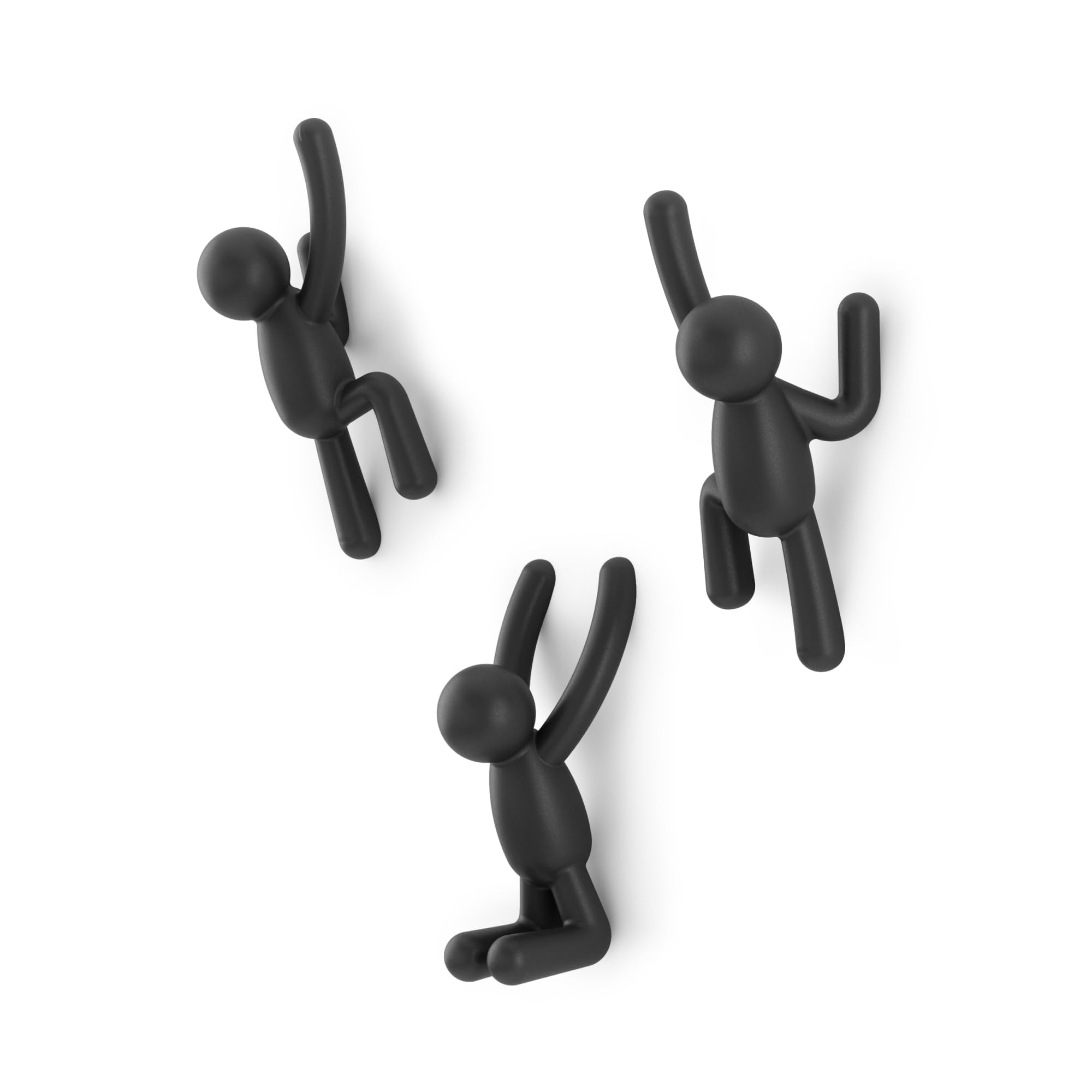 Umbra Buddy front view showing three black climbing hooks and decorative storage benefit