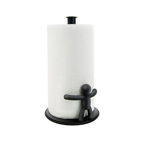 Umbra Buddy front view showing sleek black holder and stable base benefit: adds style