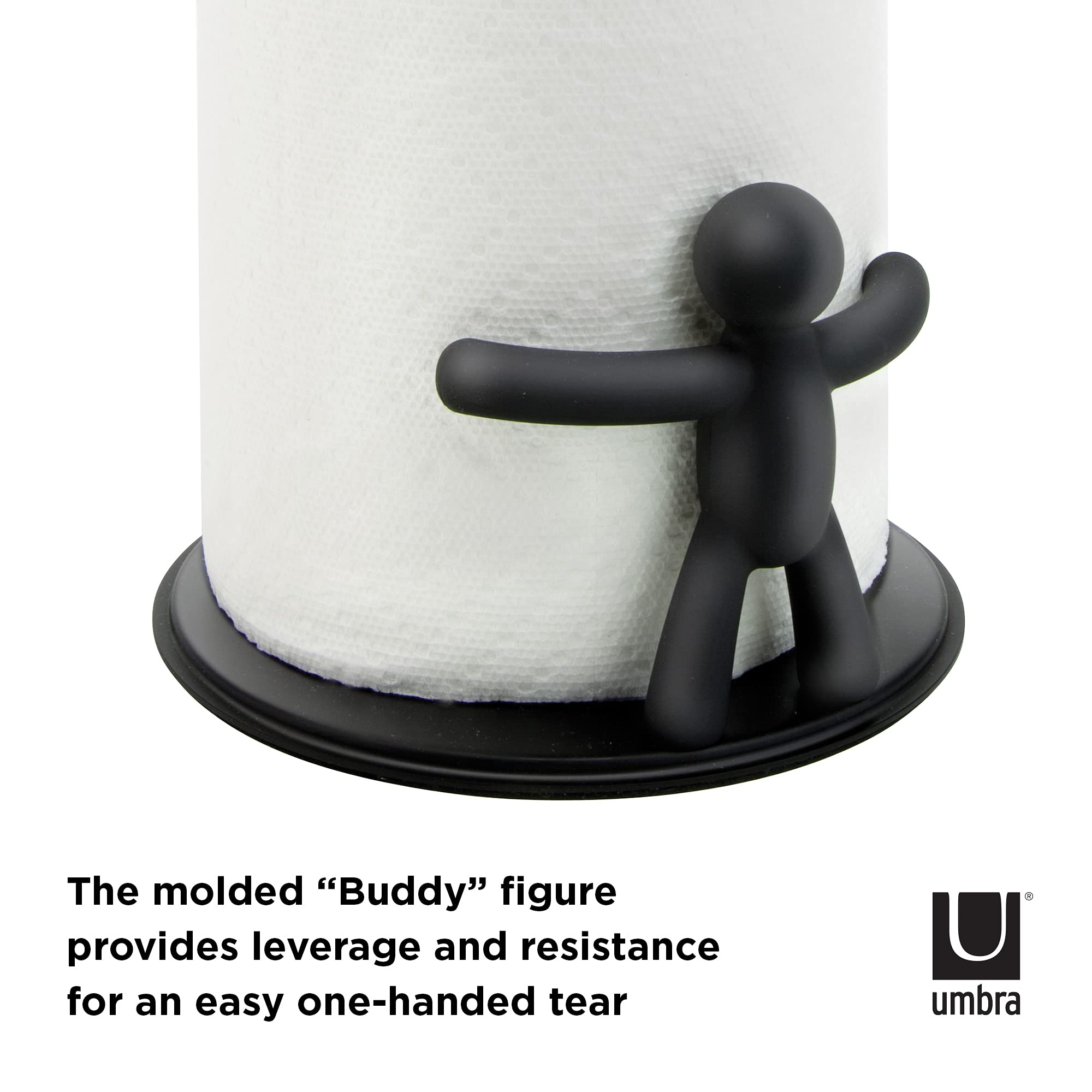 Umbra Buddy in use demonstrating one-handed tear for convenience and speed benefit