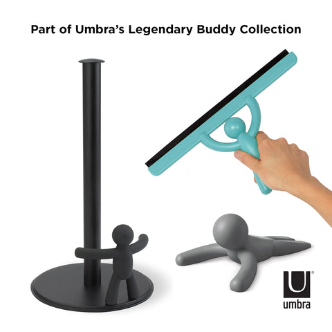 Umbra Buddy label and recycled materials tag showcasing eco-friendlier finish benefit