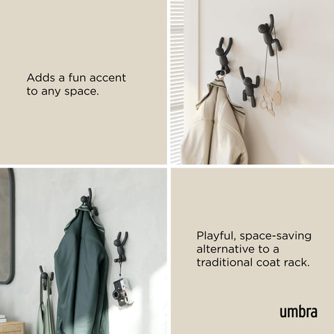 Umbra Buddy mounted behind door demonstrating space-saving hanging benefit