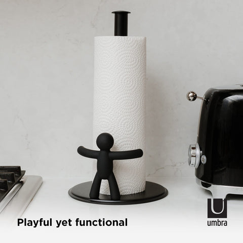 Umbra Buddy with paper towel roll showing size and scale for proper roll fit benefit