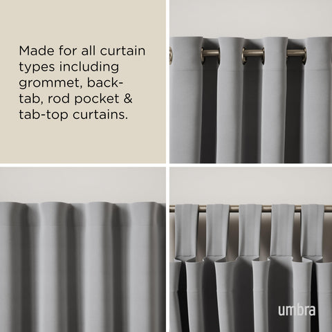 Umbra Cappa wall bracket mounted on drywall, demonstrates secure curtain support