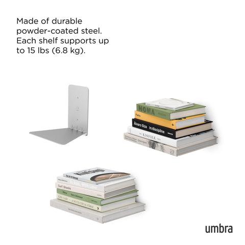 Umbra stacked books appearing to float showing space-saving benefit