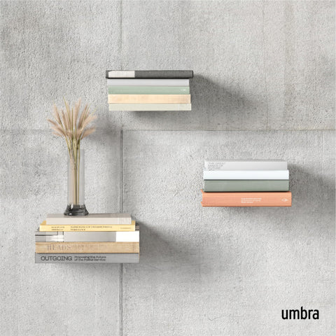 Umbra close-up of shelf lip demonstrating secure book support benefit