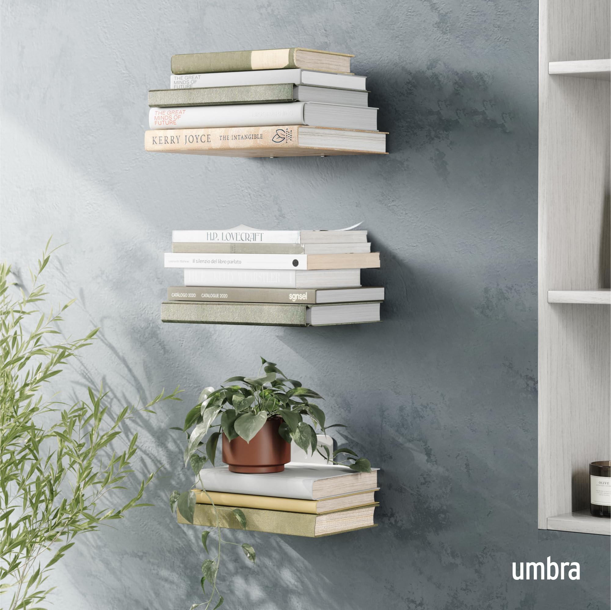 Umbra closeup of shelf lip detail revealing secure book hold benefit
