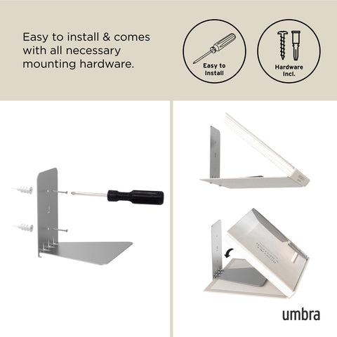 Umbra shelf holding plant and frame showing versatile decor benefit