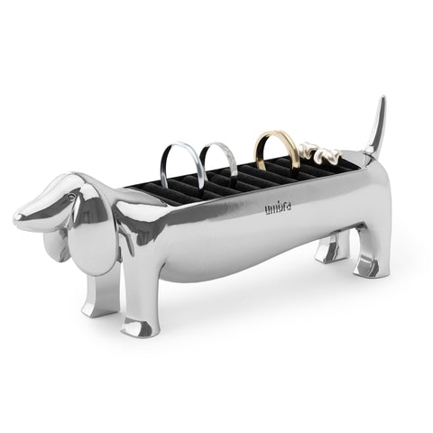 Umbra Dachsie front view chrome dachshund ring holder showing silhouette and charm