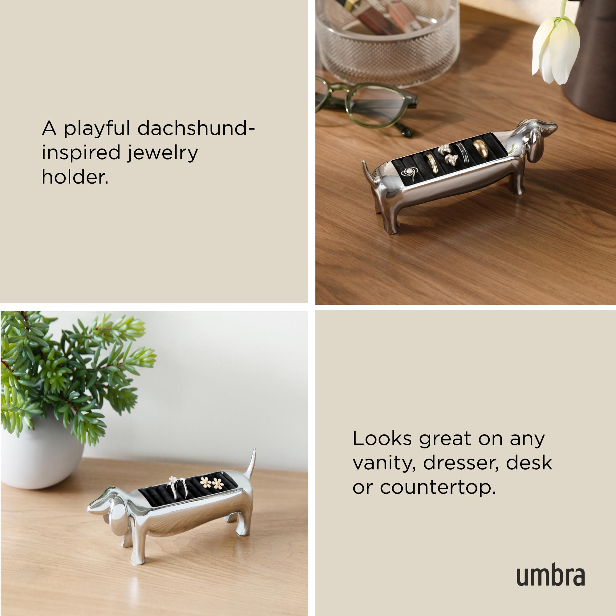 Umbra Dachsie shown next to a smartphone for scale to show compact size