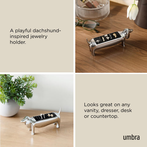 Umbra Dachsie shown next to a smartphone for scale to show compact size