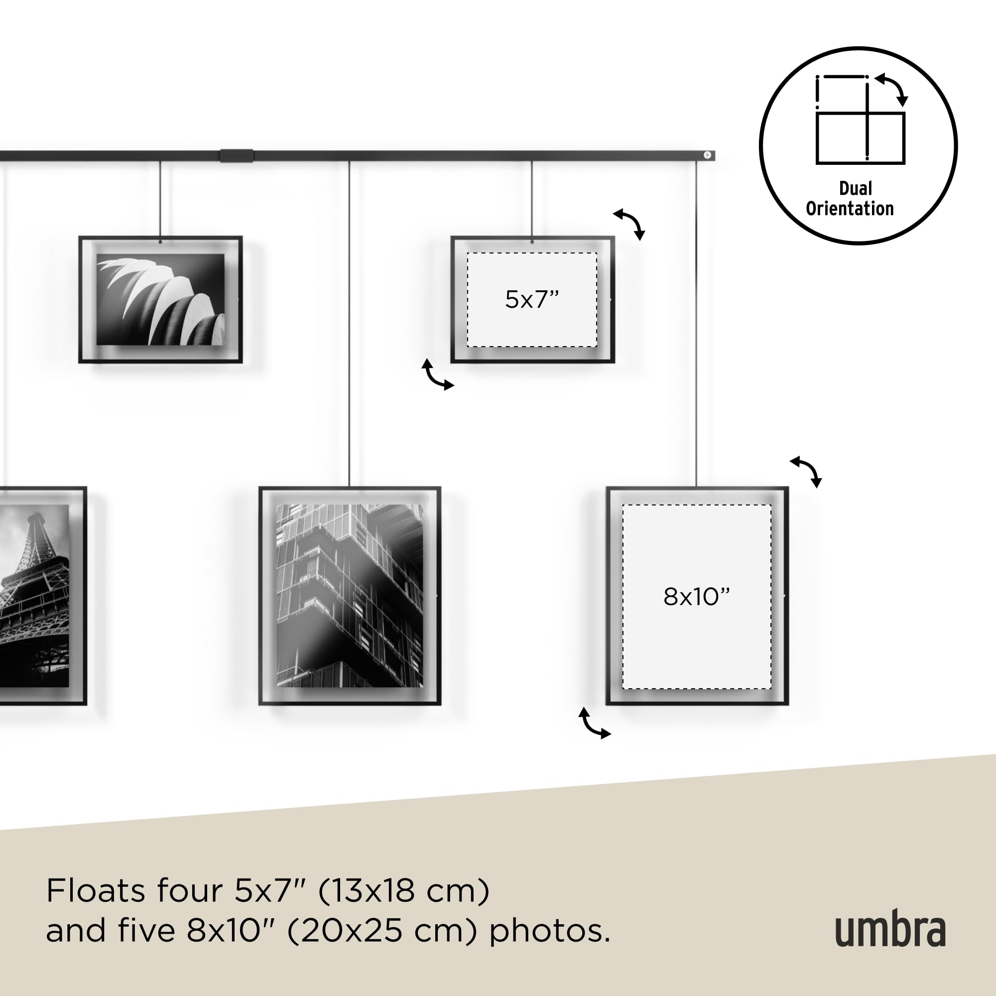 Umbra Exhibit above sofa displaying a modern focal wall that elevates living room decor