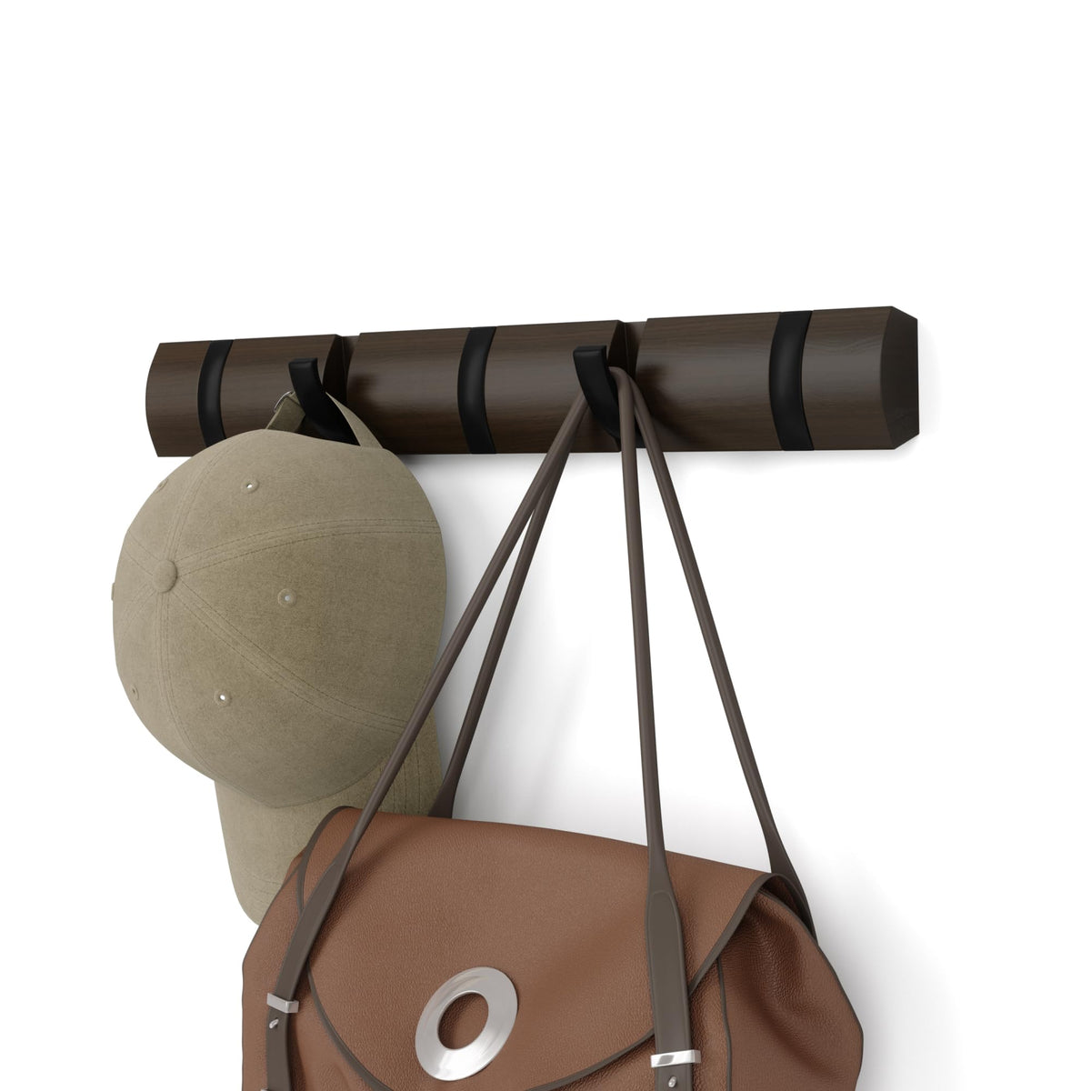 Umbra Flip front view walnut black showing sleek profile and space saving
