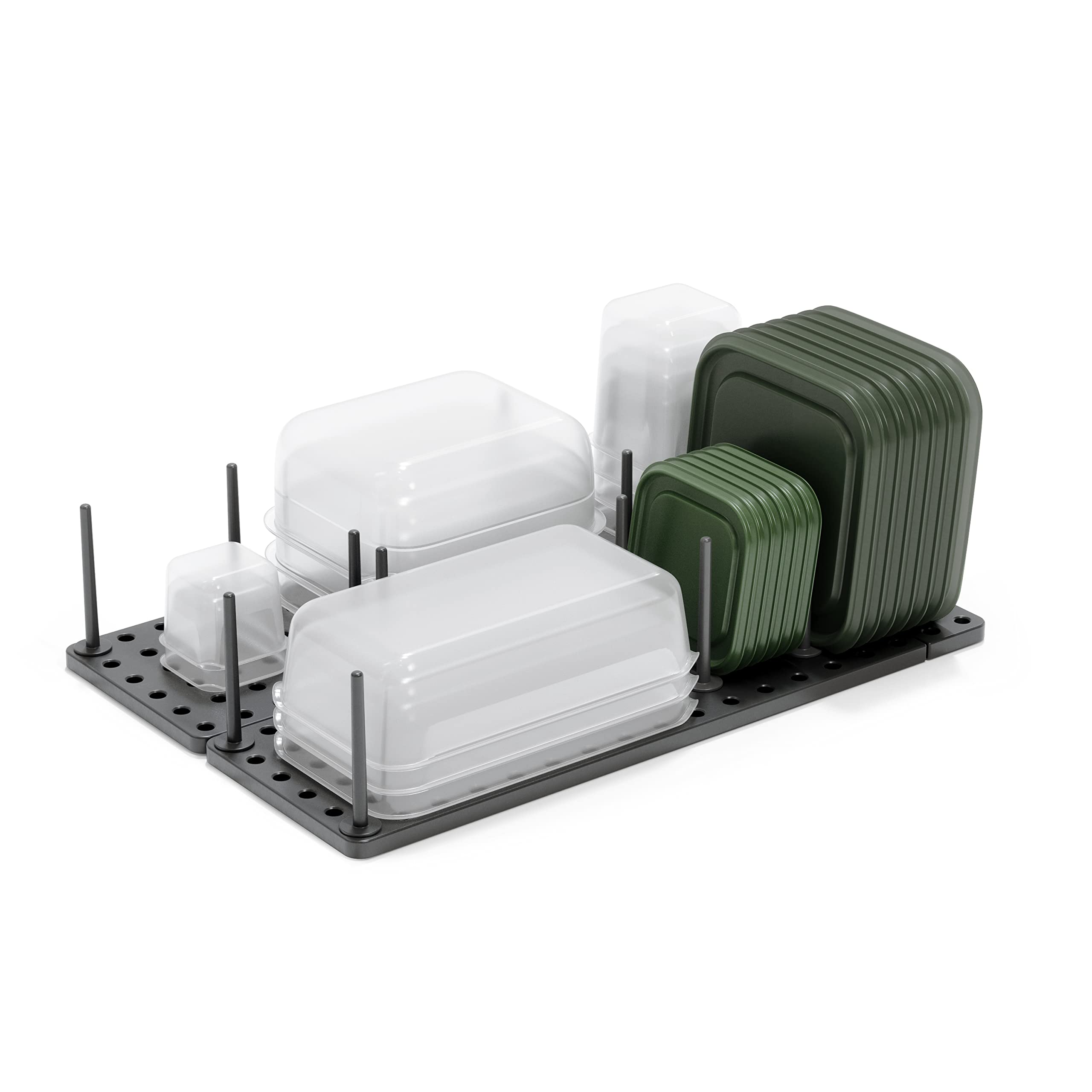 Umbra Peggy front view showing grey tray and pegs for tidy storage benefits