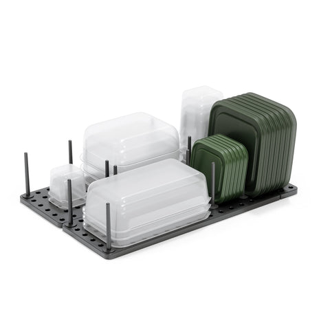Umbra Peggy front view showing grey tray and pegs for tidy storage benefits