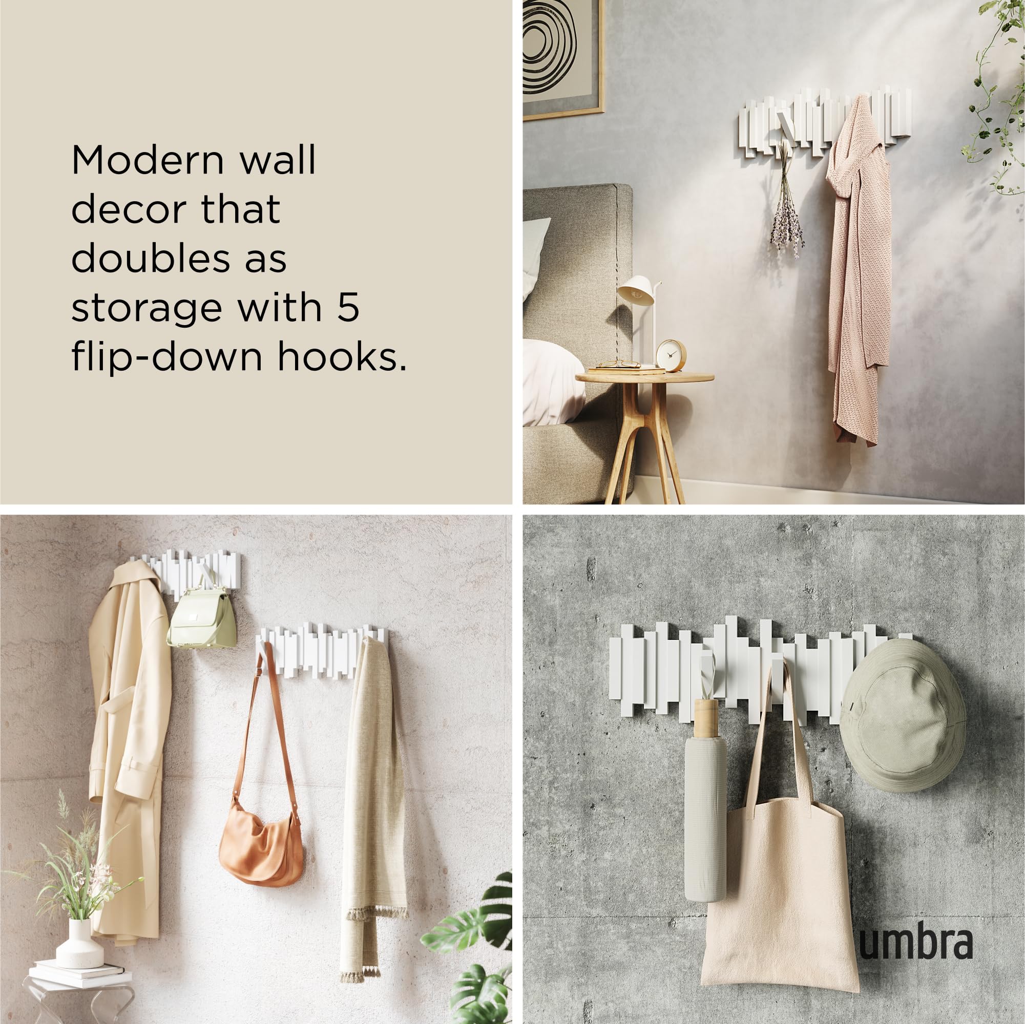 Umbra Sticks folded profile showing flush silhouette for clutter-free walls benefit