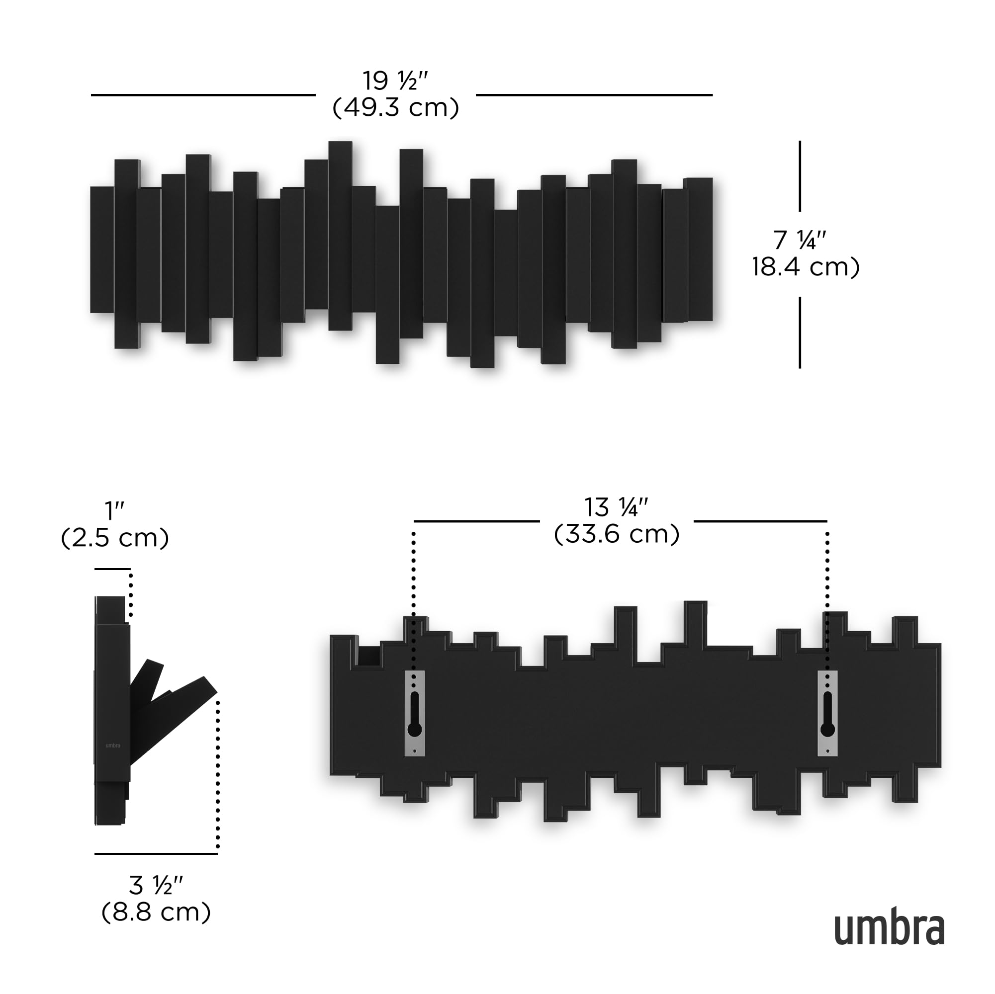 Umbra Sticks pegs folded flat to show minimal profile and tidy look