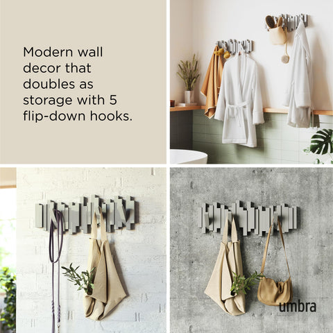 Umbra Sticks mounted in entryway storing jackets and bags for organized arrival area