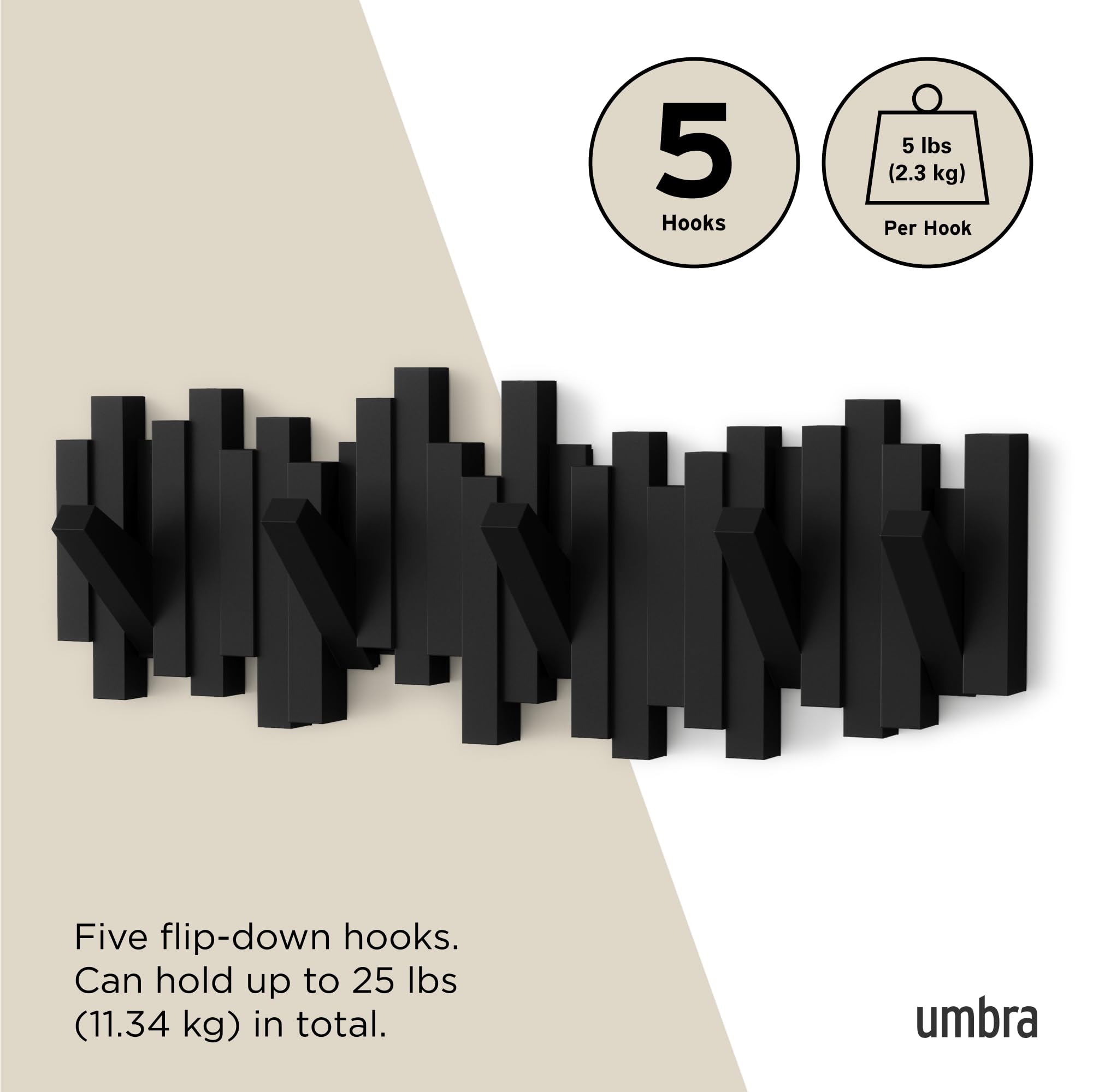 Umbra Sticks mounted in an entryway offering space-saving organized storage