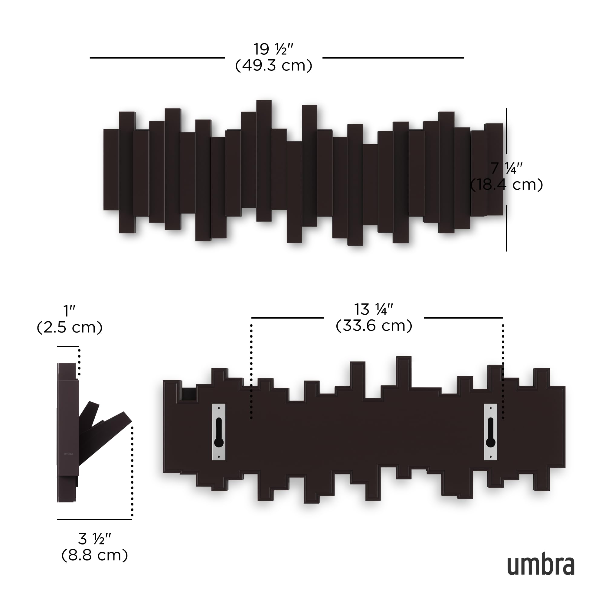 Umbra Sticks with pegs retracted showing clean minimalist wall look