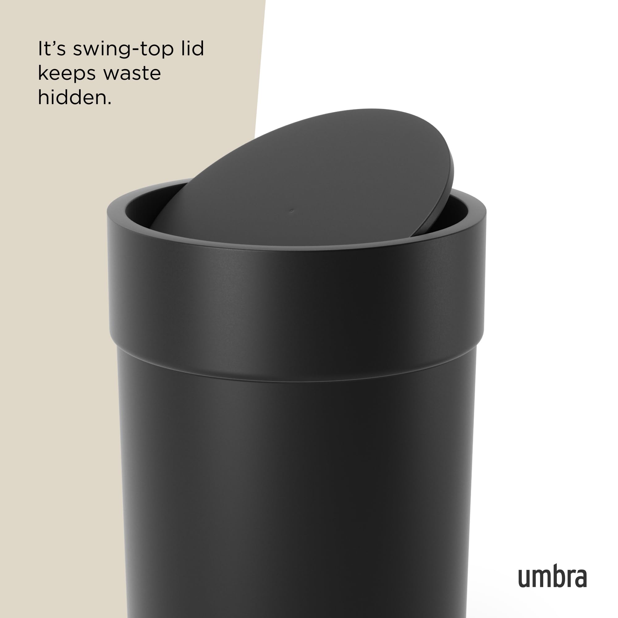 Umbra Touch next to a book for scale showing compact dimensions
