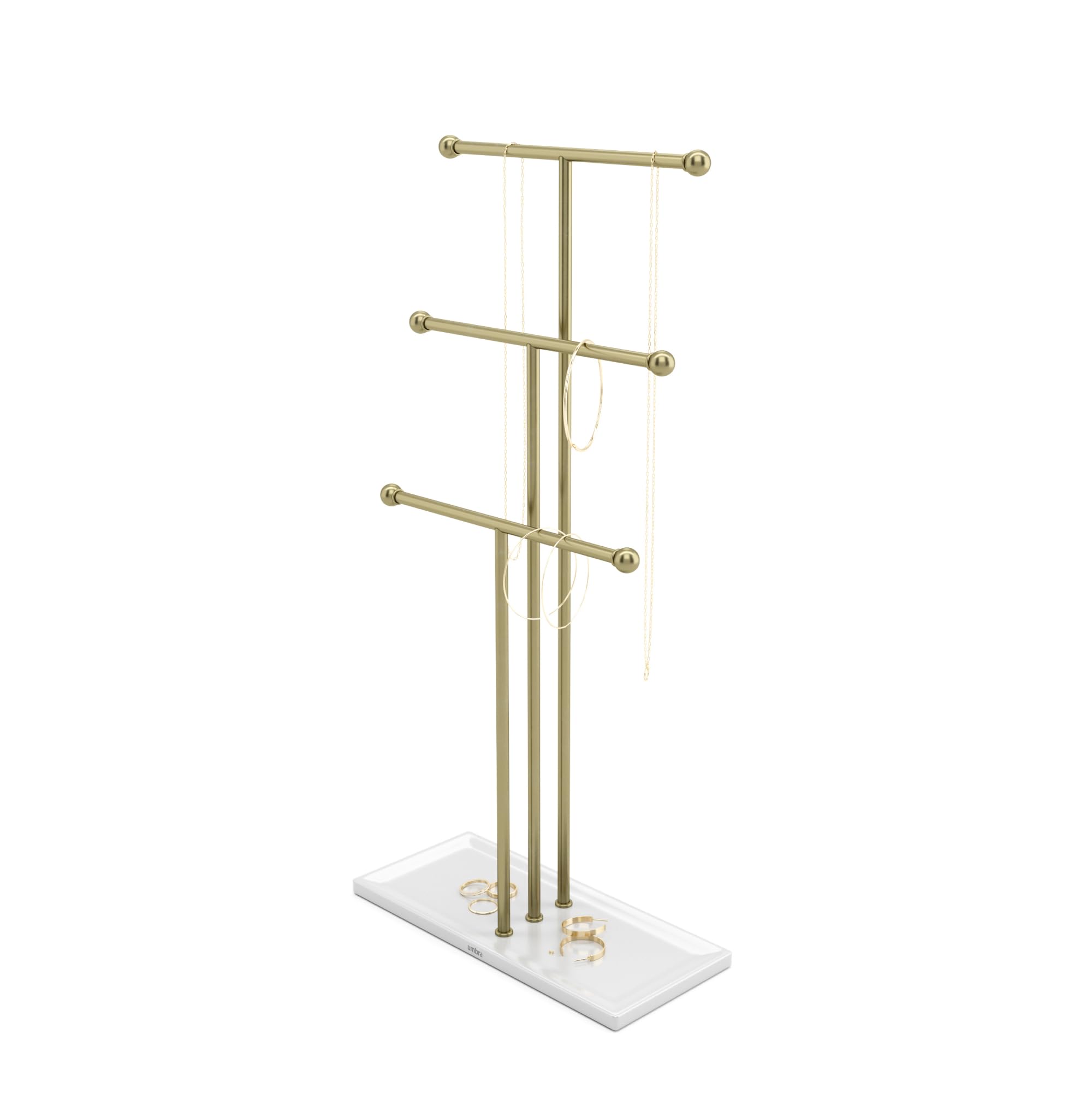 Umbra Trigem front view showing tiered necklace display and neat organization