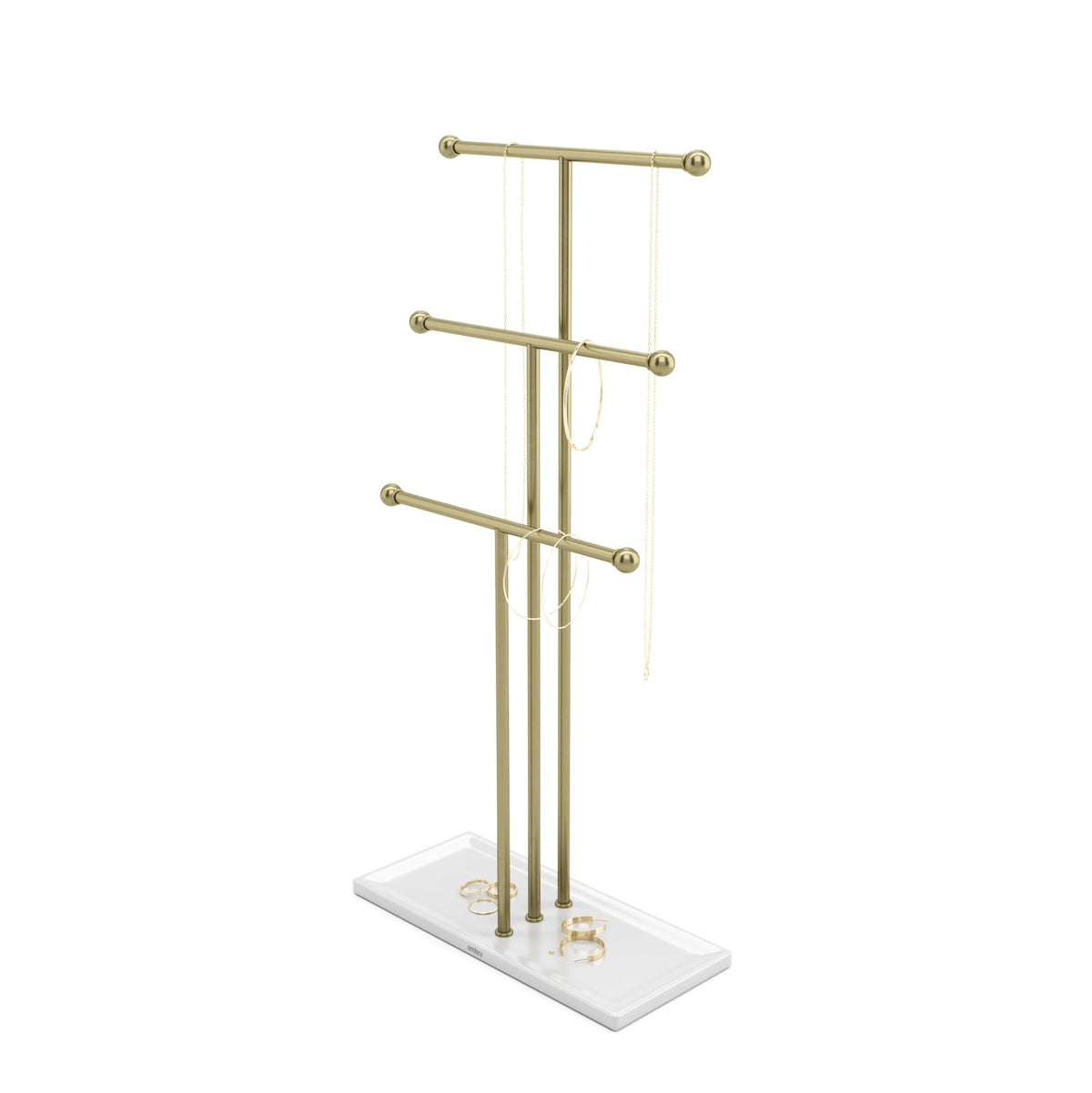 Umbra Trigem front view showing tiered necklace display and neat organization