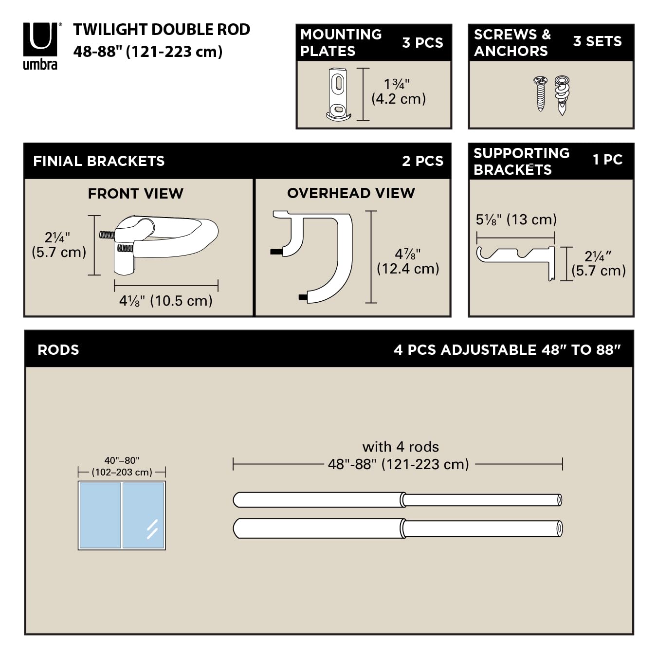 Umbra Twilight double rod close-up showing sturdy 3/4-inch diameter for stability