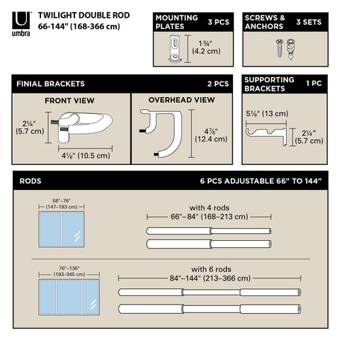 Umbra Twilight double rod holding blackout panel and sheer for layered light control