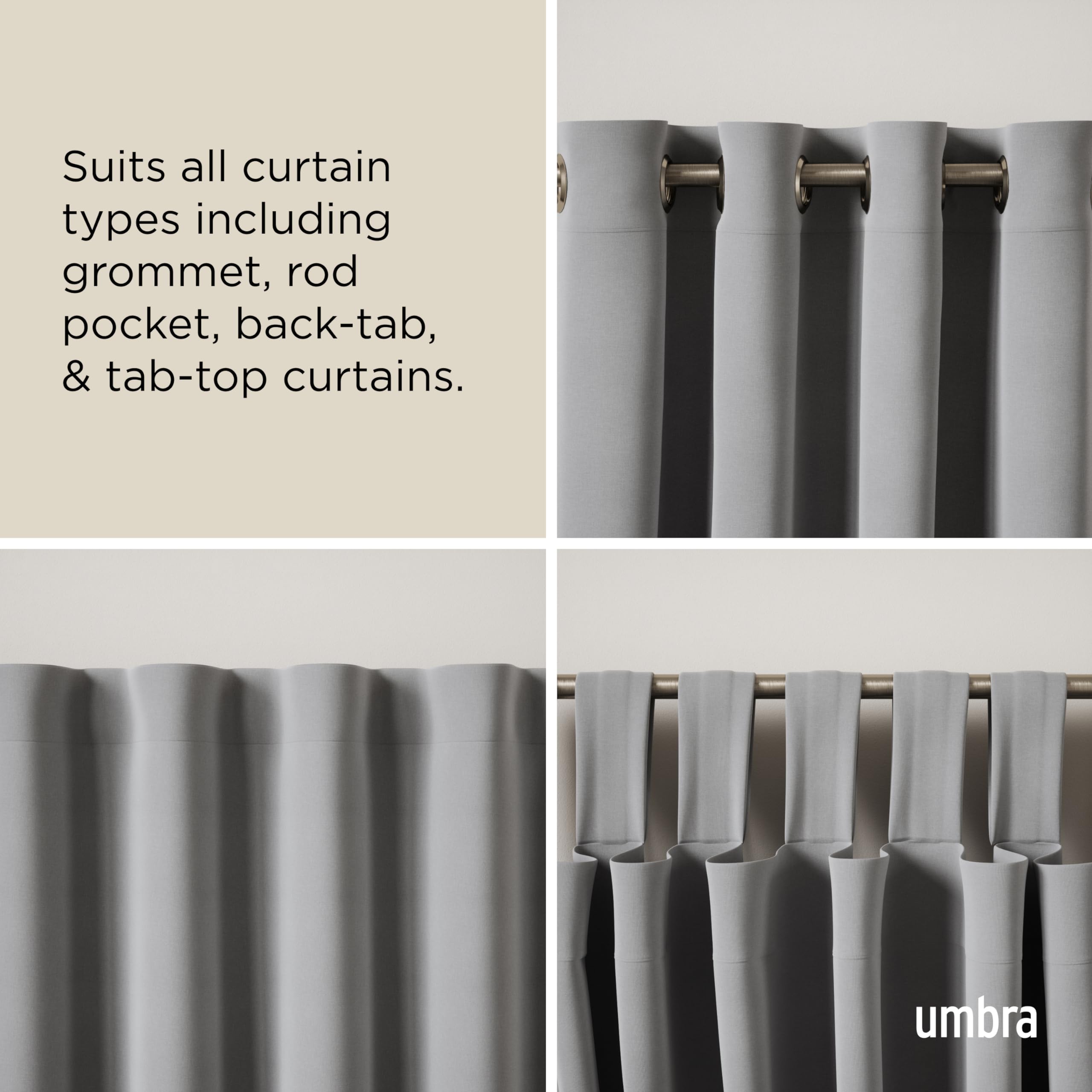 Umbra Twilight grommet demo showing compatibility with grommet curtains for easy hanging