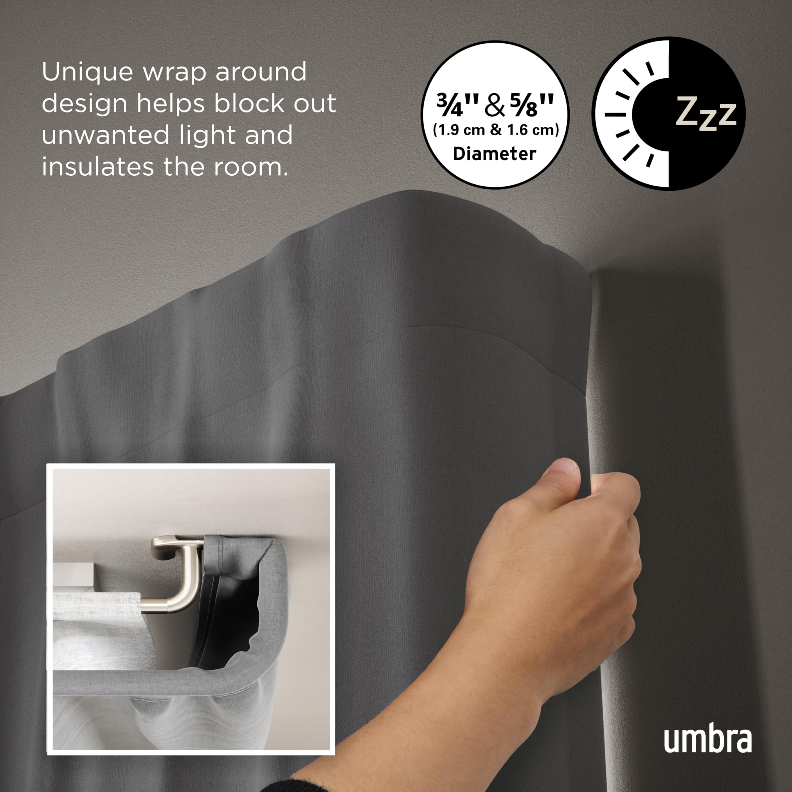 Umbra Twilight installed with blackout curtain illustrating improved room darkening