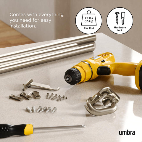 Umbra Twilight next to tape measure showing adjustable 48 to 88 inch range