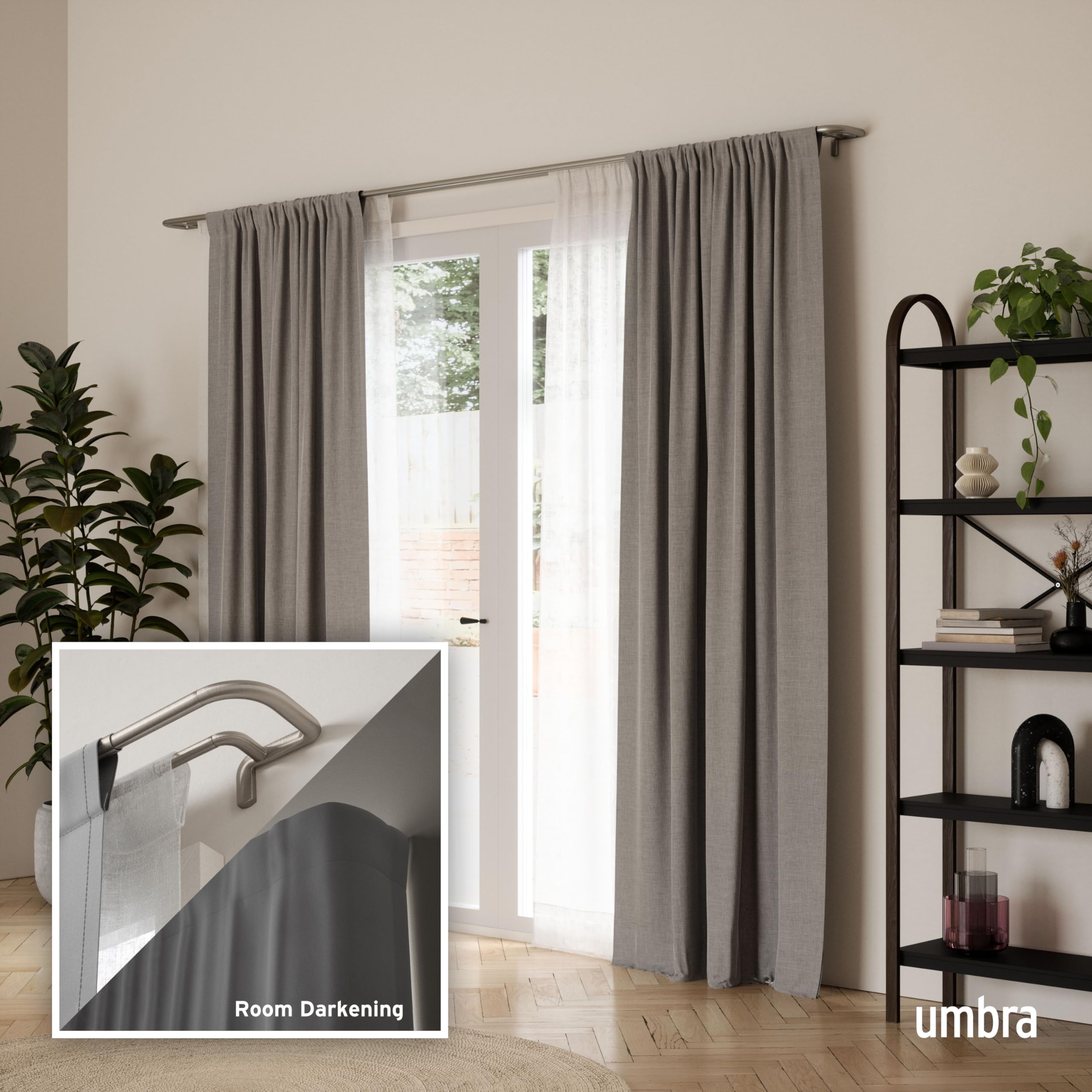 Umbra Twilight curved end bracket detail demonstrating flush-fit to block light
