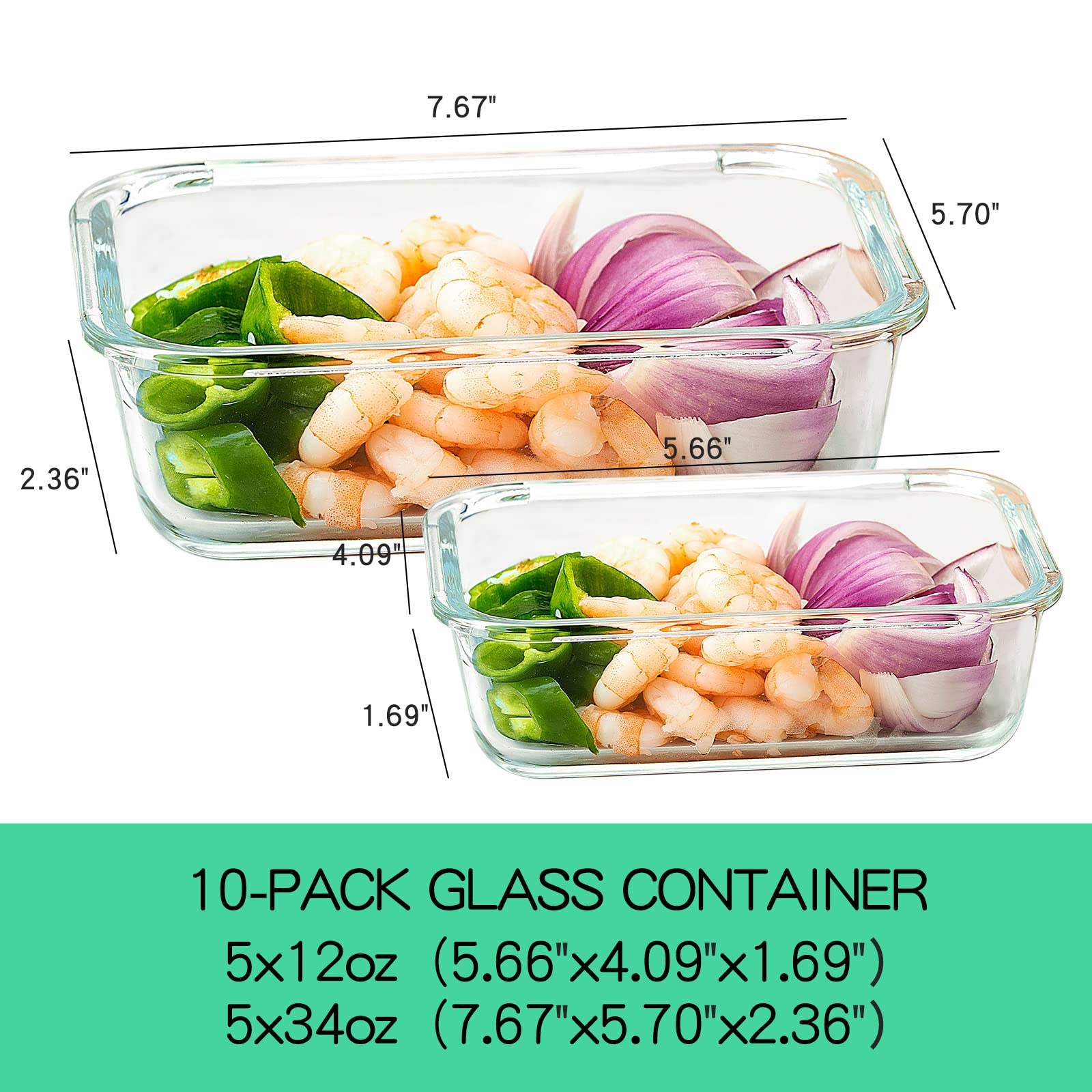 UMEIED size comparison of 34oz and 12oz containers for portioning