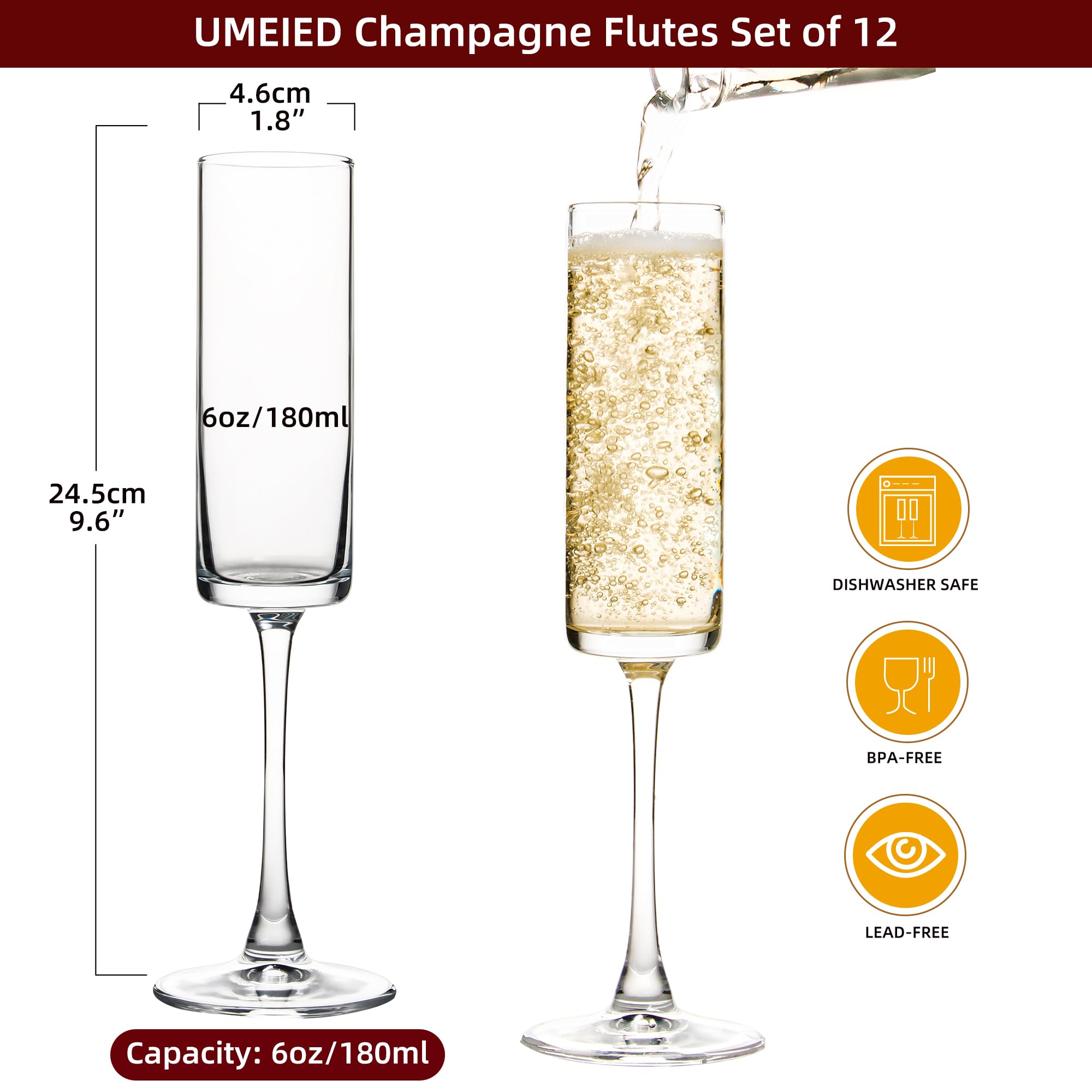 UMEIED closeup of flute bowl and rim highlighting crystal clarity and smooth finish
