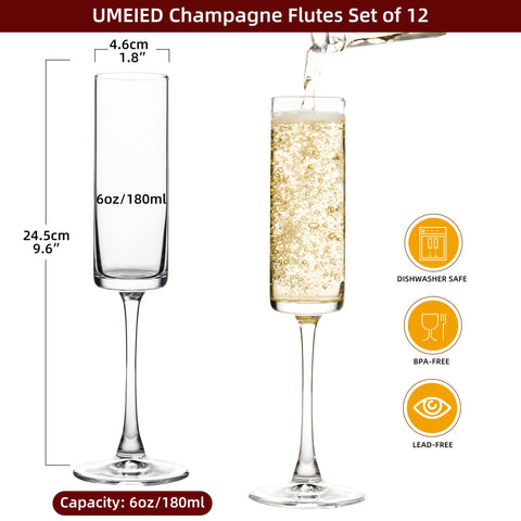 UMEIED closeup of flute bowl and rim highlighting crystal clarity and smooth finish