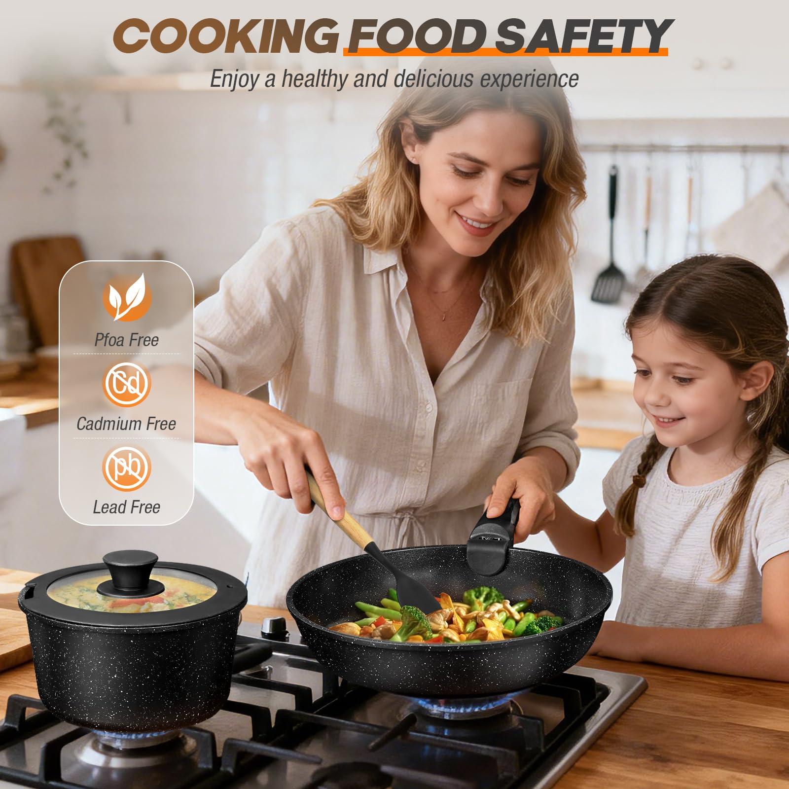 UMETRE nonstick surface close-up highlighting easy-release cooking benefit