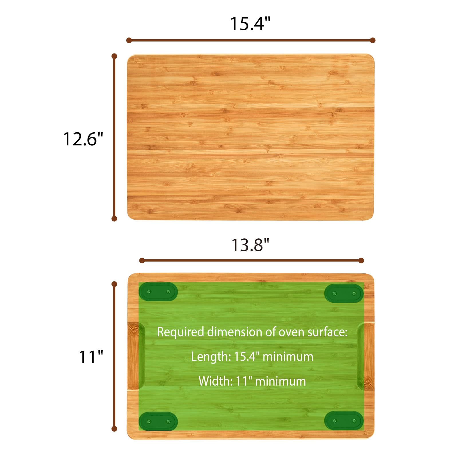 Umilife board on counter next to ruler showing fit and space-saving benefit