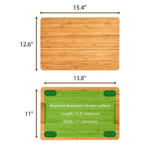 Umilife board on counter next to ruler showing fit and space-saving benefit