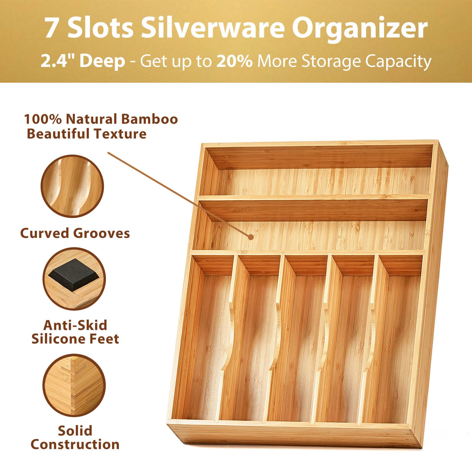 Umilife top view highlighting seven slots and extra depth for organized utensils