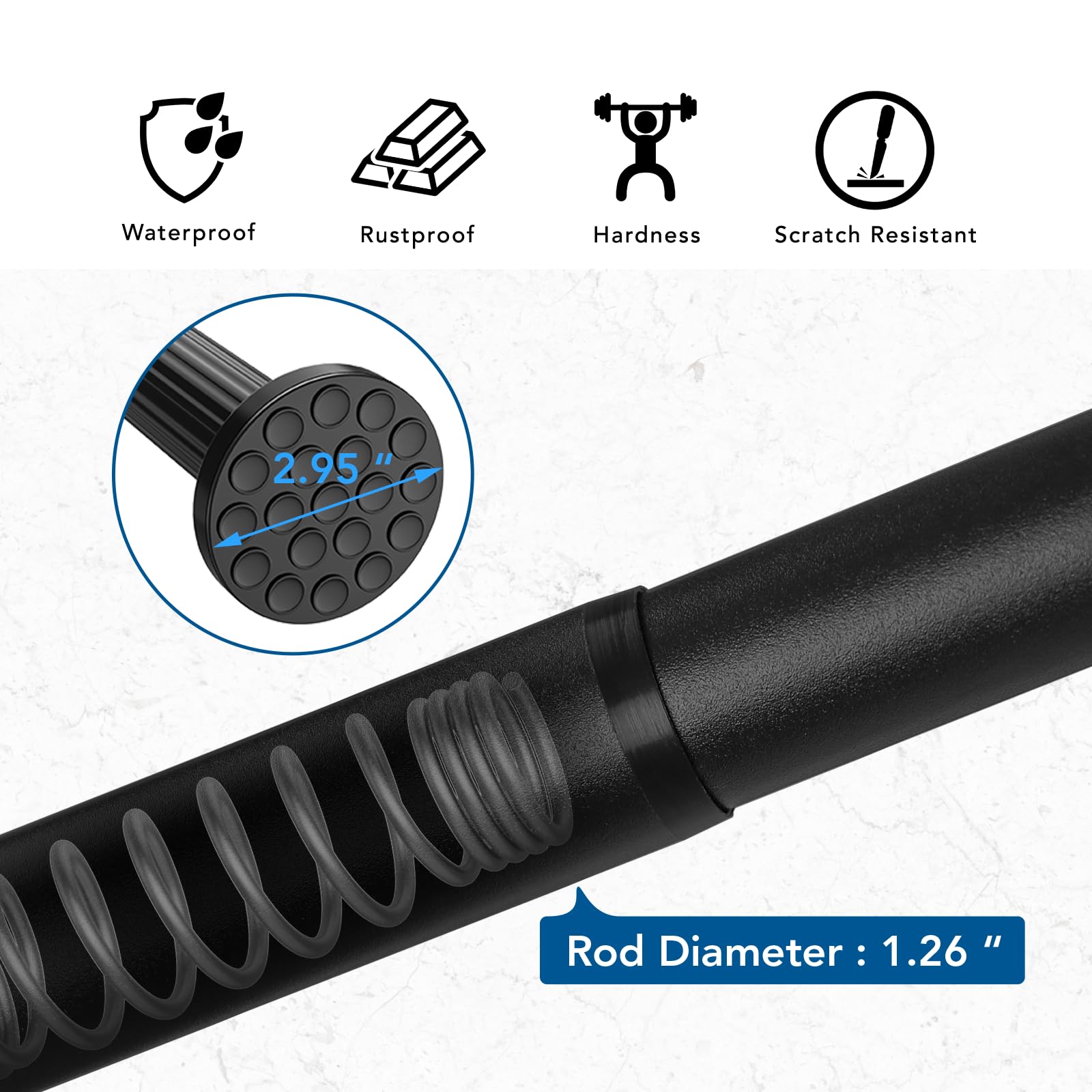 Umimile spread of short and long extension rods showing included accessories, flexible fit benefit