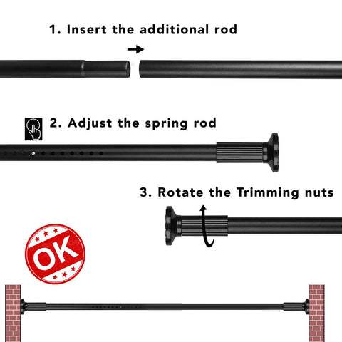 Umimile rod fitted in doorway with privacy curtain, tool-free mounting benefit