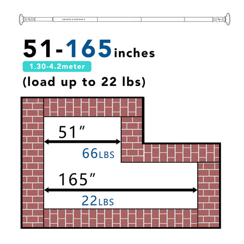 Umimile rod next to measuring tape showing 51 to 165 inches range, customizable length benefit