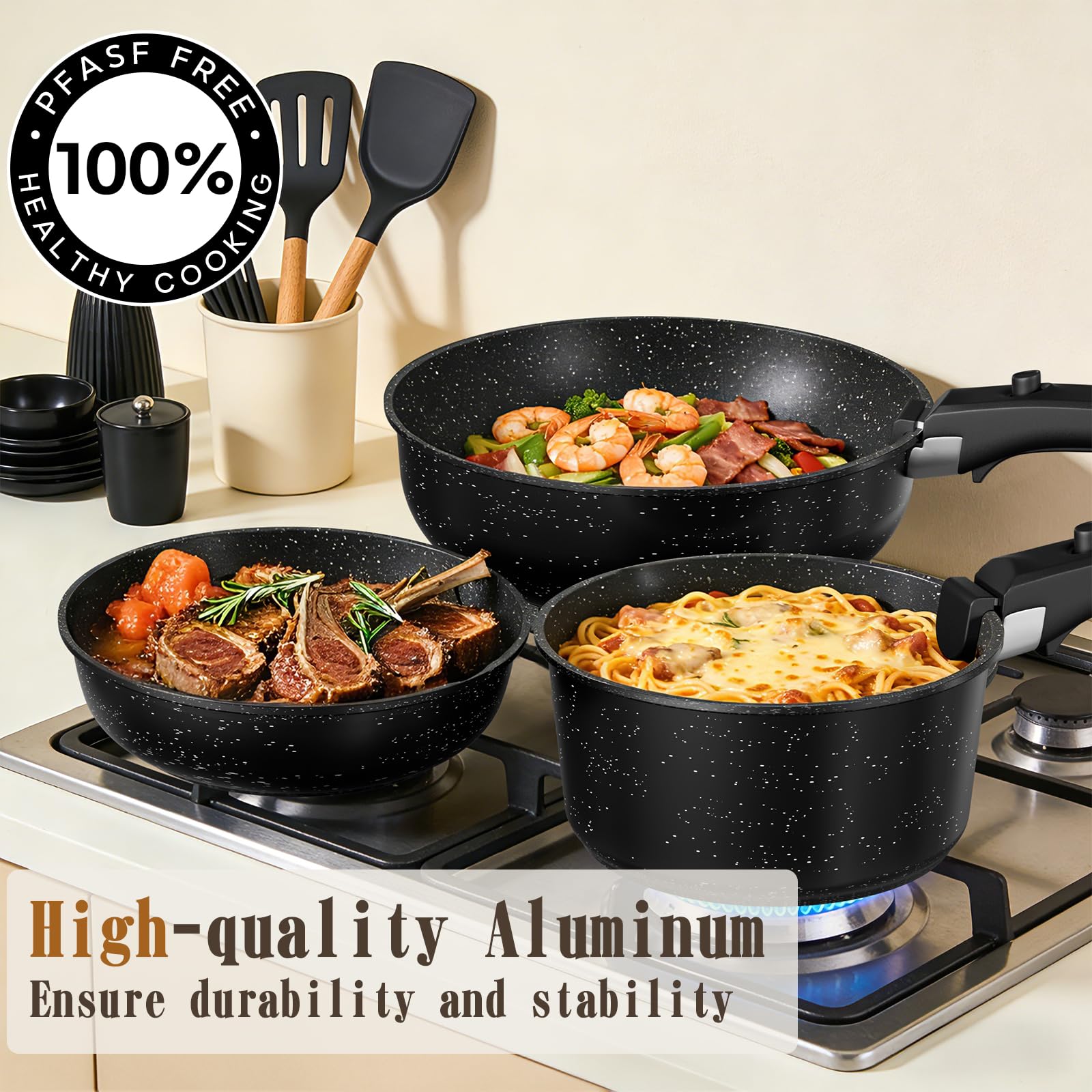 Umite Chef close-up of ceramic nonstick surface highlighting smooth finish for easy food release