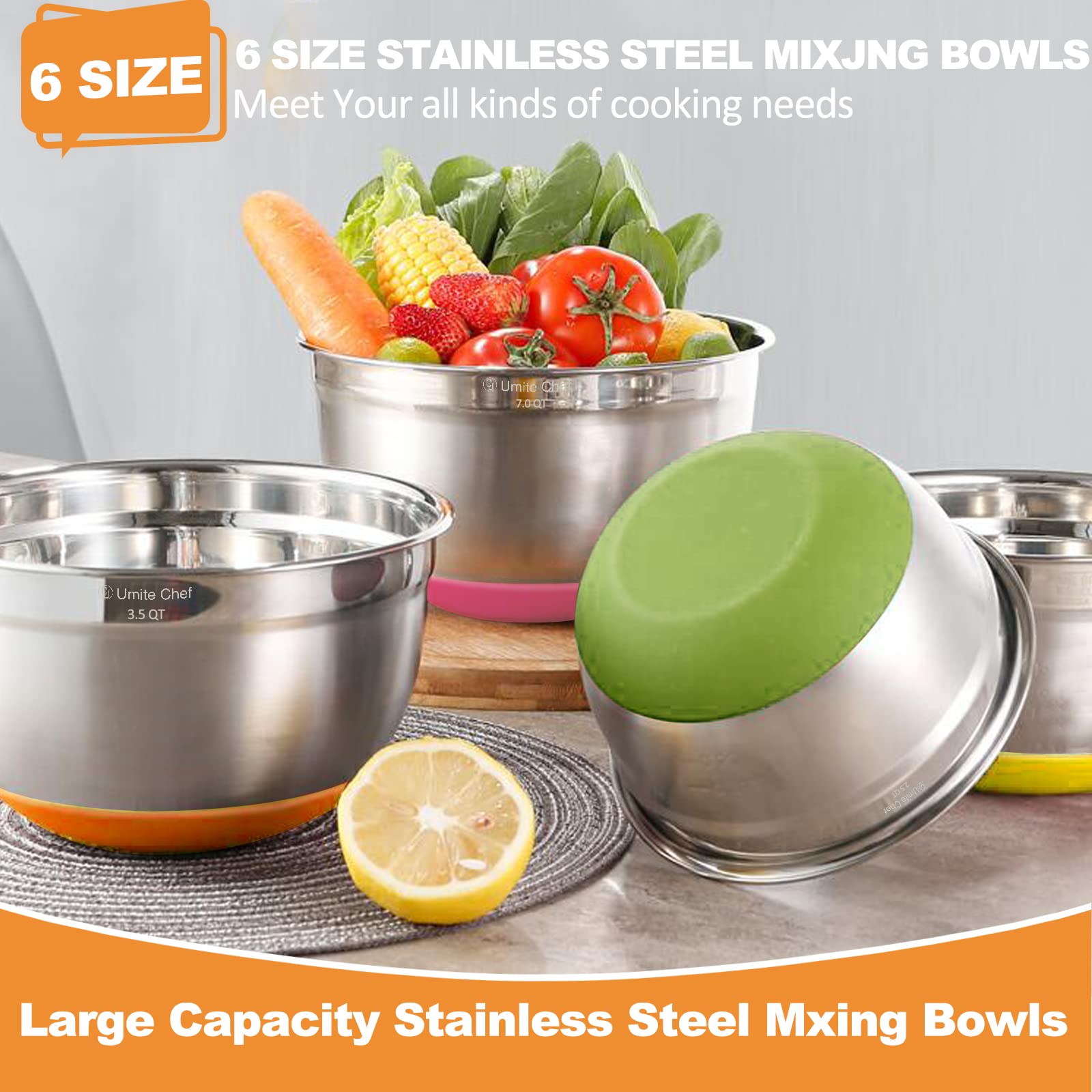Umite Chef colorful airtight lids stacked highlighting secure food storage