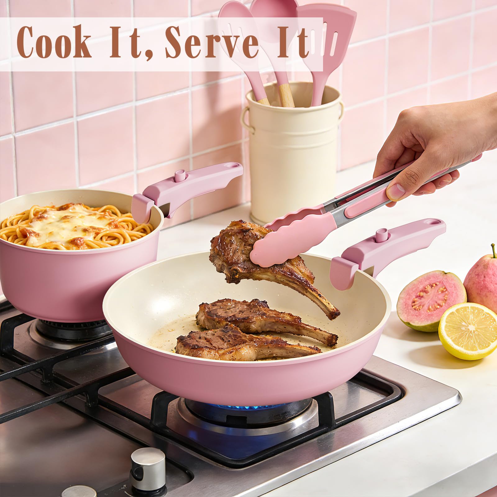 Umite Chef cookware set heating evenly on an induction stovetop for fast cooking