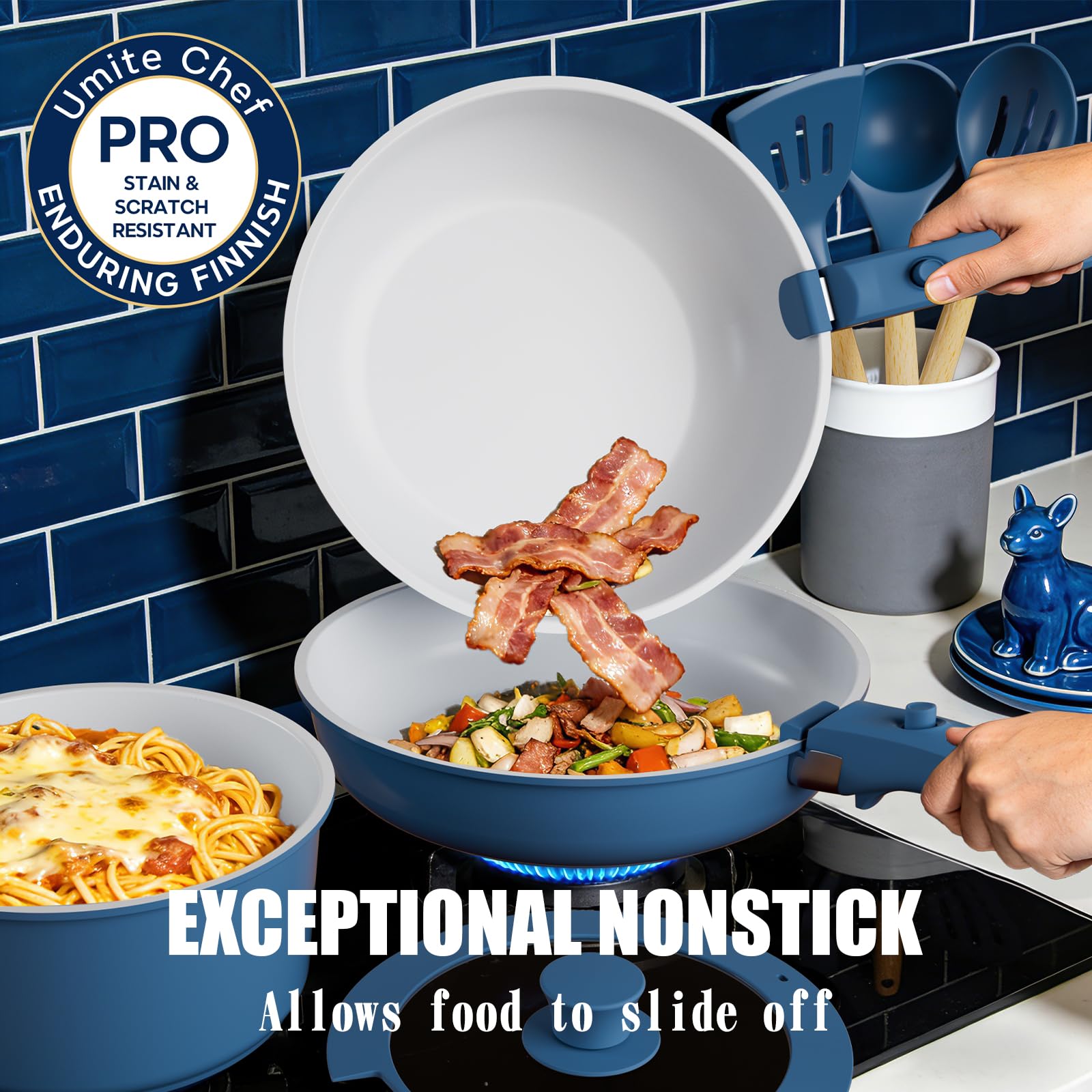 Umite Chef detachable handle engagement showing secure dual-lock and easy removal benefit