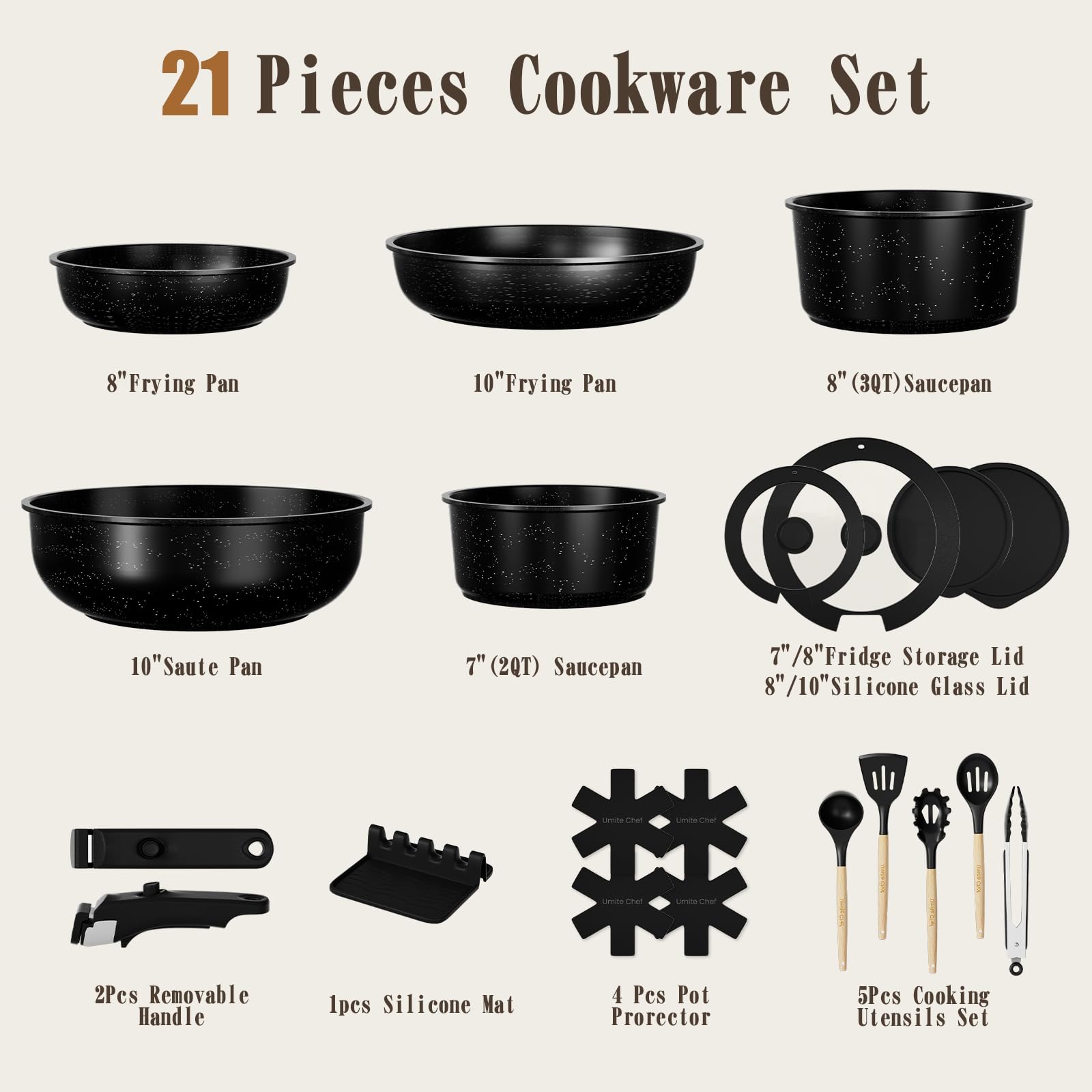 Umite Chef detachable handle clipped on pot showing secure connection and quick removal benefit