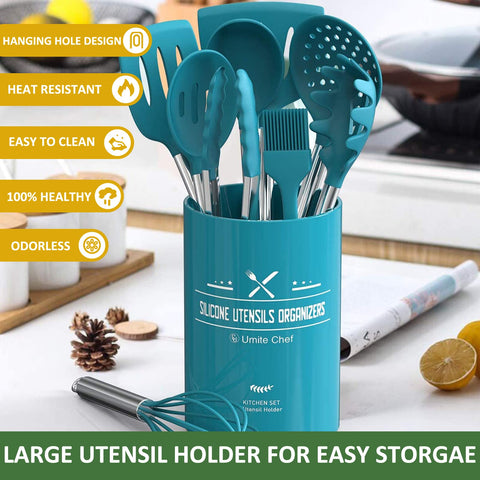 Umite Chef utensils arranged on dishwasher top rack for easy cleaning convenience