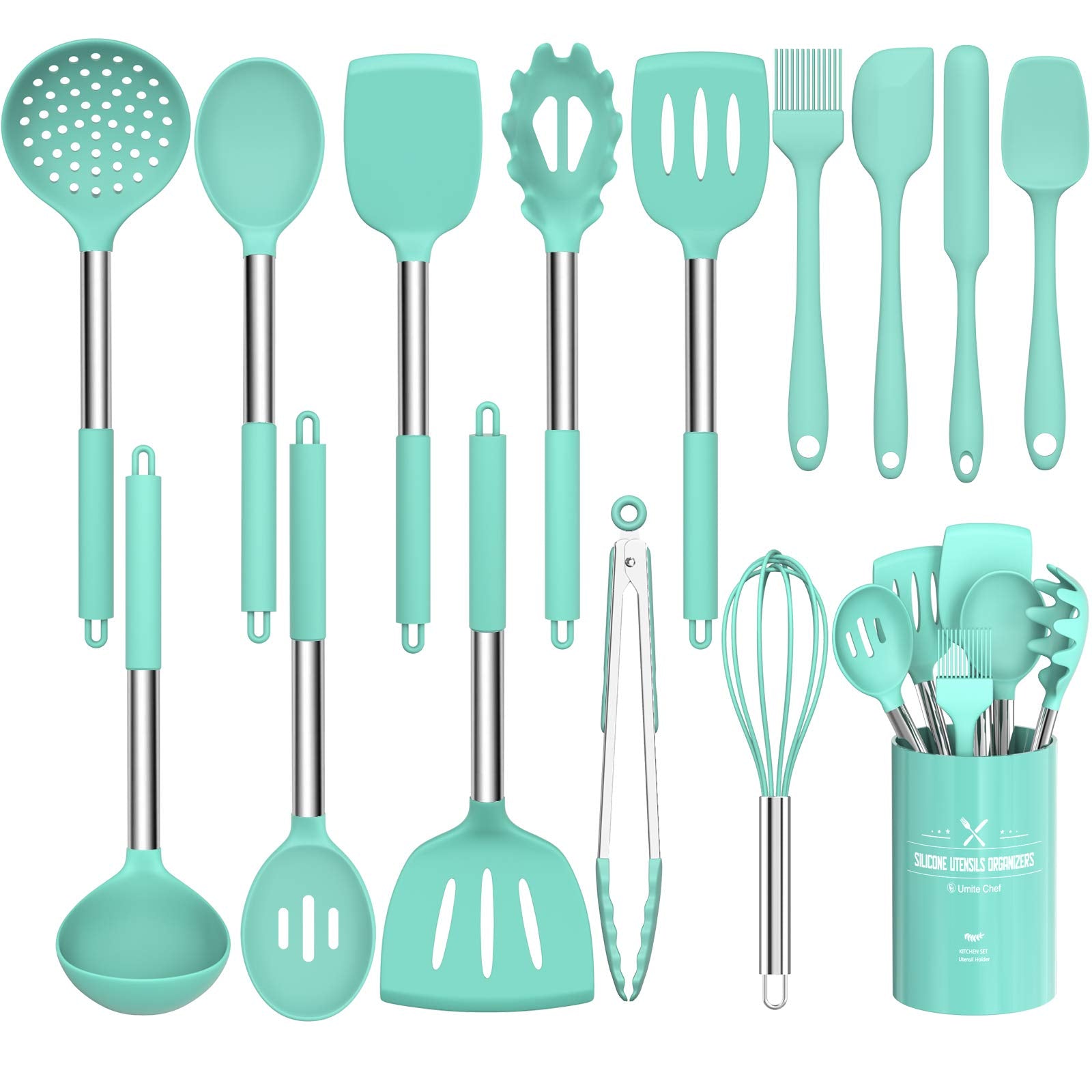 Umite Chef front packaging showing full 15-piece green set and organized layout, clear benefits
